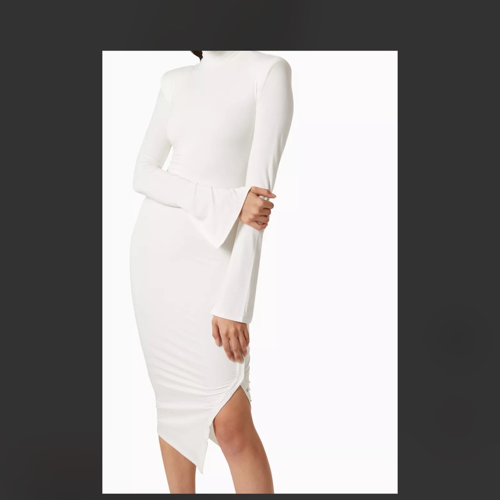 Good American Cream Midi Dress with Adjustable Slit